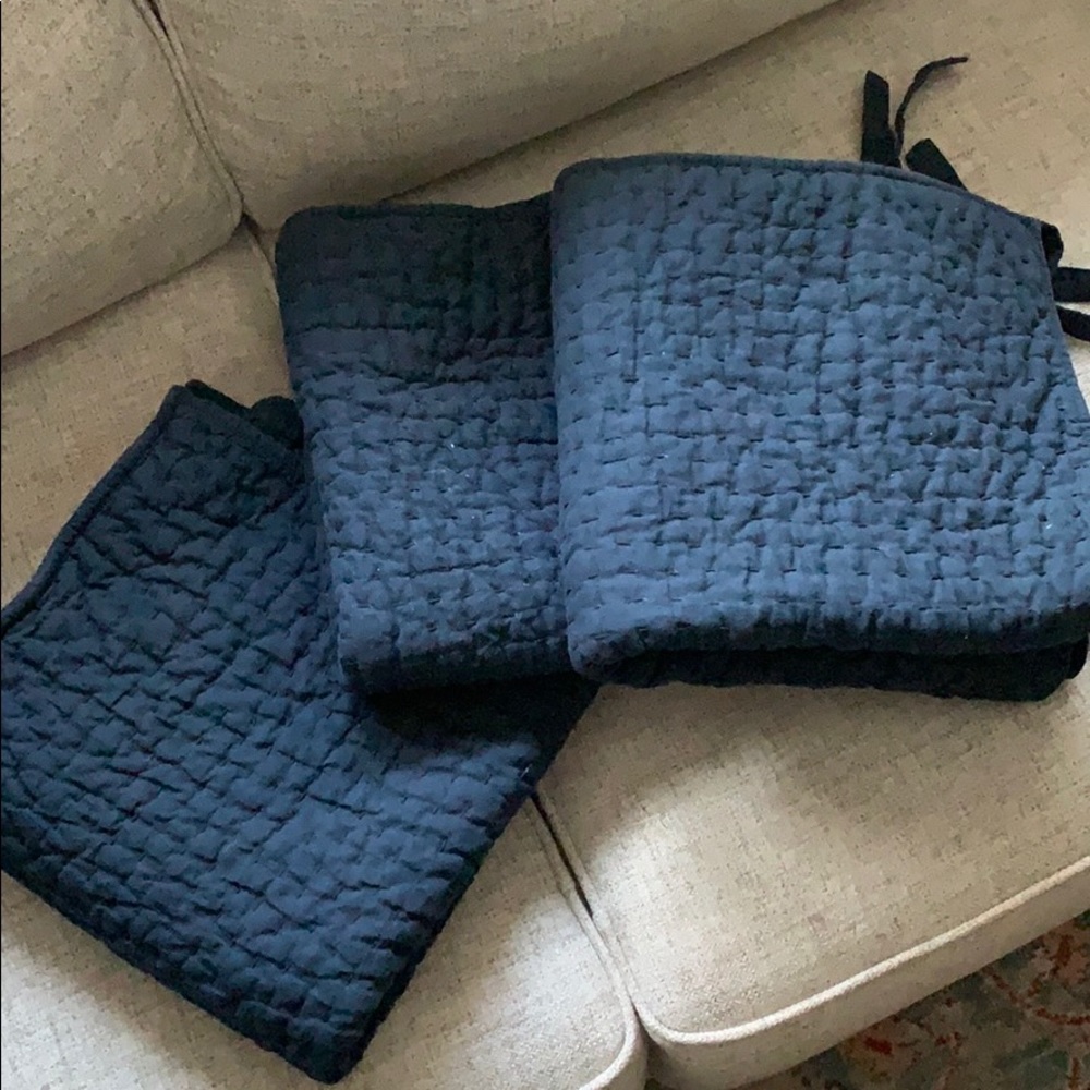 Pottery Barn Navy Pickstitch Euro Shams